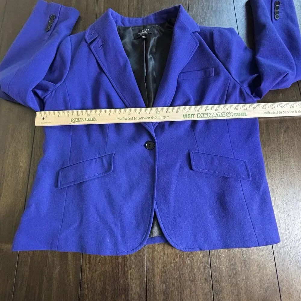 Talbots Womens Wool Blazer Size 14W Petite Royal Blue Long Sleeve Lined